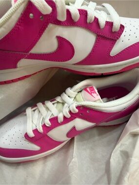 Nike White and Pink Dunk Low (Youth)
